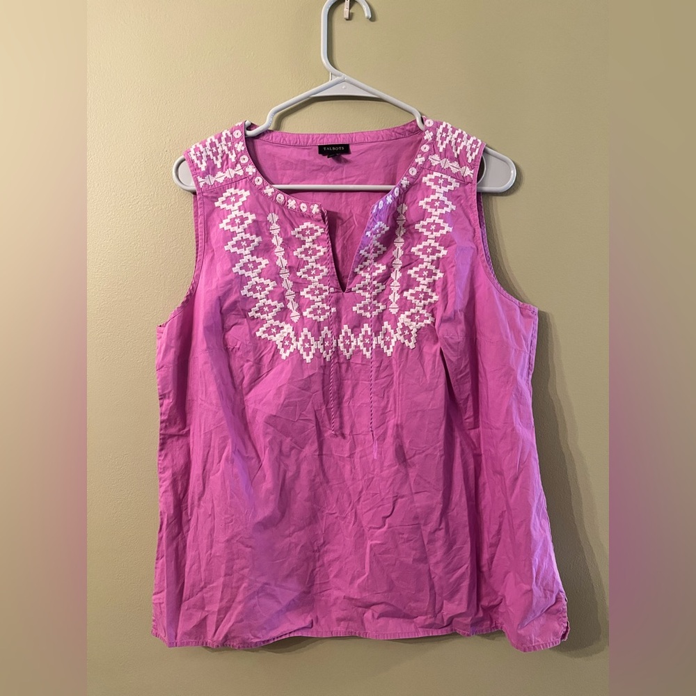 Talbots Orchid Pink Embroidered Cotton Sleeveless Top